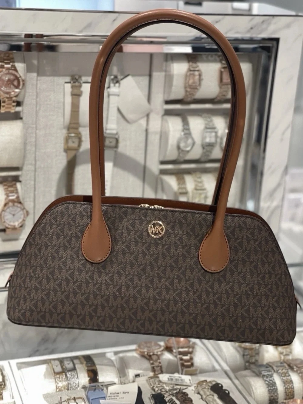Michael Kors Brown & Tan Logo Dome Shoulder Bag